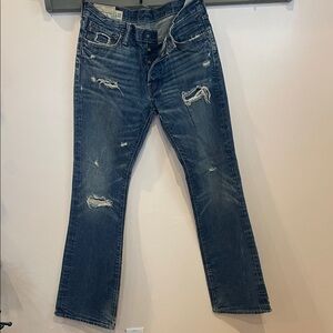 Abercrombie & Fitch Men's Bootcut Distressed Jeans - Dark Blue